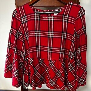 Peyton & Parker Red Plaid Peplum Women’s Medium Top